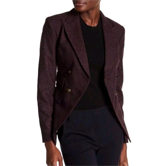 Rebecca Minkoff Sz 4 Nevins Purple Confetti Tweed Look Military Style Blazer - Picture 1 of 11